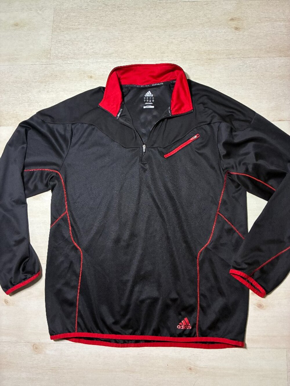 Adidas Climalite Men's Quarter-Zip Pullover Athletic Jacket Black/Red Size Large